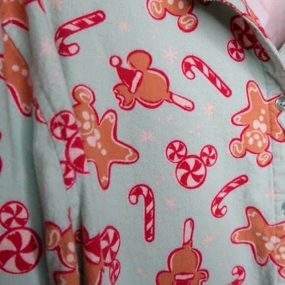 Mickey Disney Parks Christmas Flannel Pajama Top Sweet Treats XL Organic Cotton - Picture 2 of 14